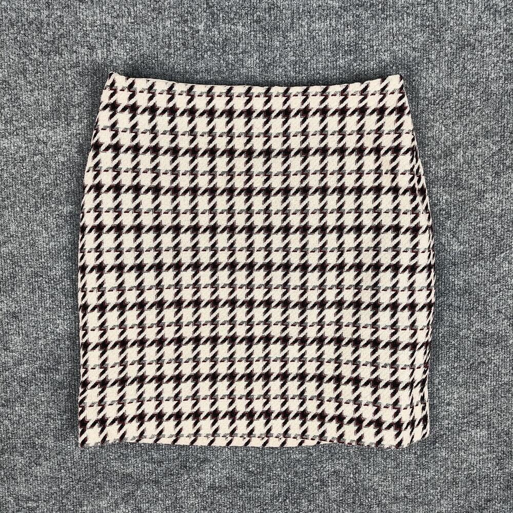 White House Black Market Skirt Womens 2 White Tweed Houndstooth Pencil Lined